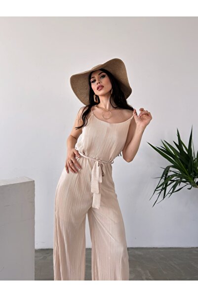 Genel Markalar İp Askılı Kuşaklı Krinkle Tulum