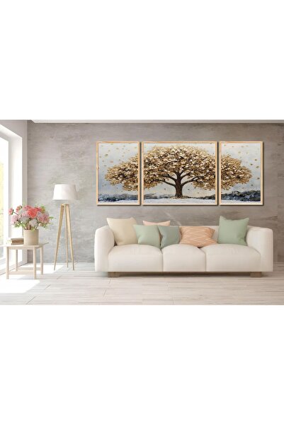 woodhomeworks Ahşap Çerçeveli 3'lü Tablo hayat agacı Home Ev Salon Oturma Oda...
