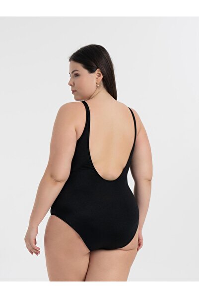 AQUAVİVA Aquaviva Kadın Siyah Büyük Beden Jenna Toparlayıcı V Yaka Kuşgözlü Mayo