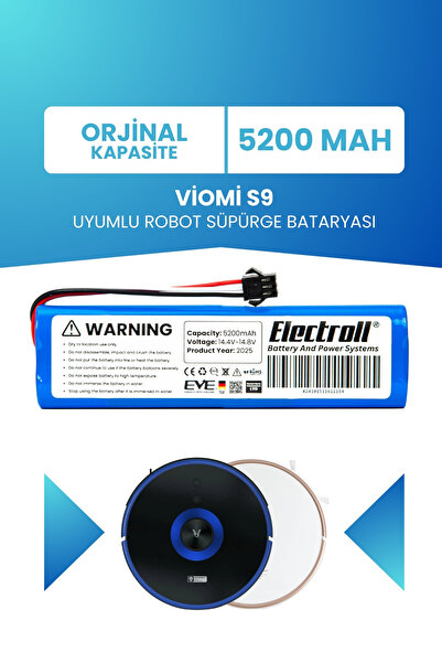 ELECTROLL Viomi S9 Uyumlu Batarya (ORJİNAL KAPASİTE) 5200mah Pil Robot Süpürg...