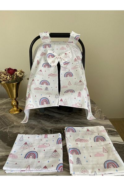 Yusra Purple Rainbow Patterned Flannel Stroller Cover and Baby Blanket Set