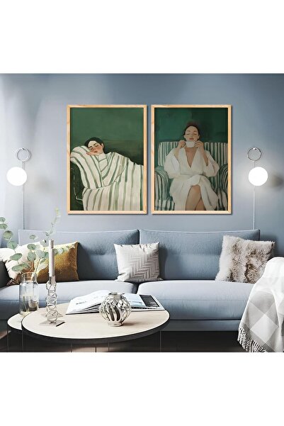 woodhomeworks Ahşap 2'li Çerçeveli Soyut Dekoratif Tablo ruh halim