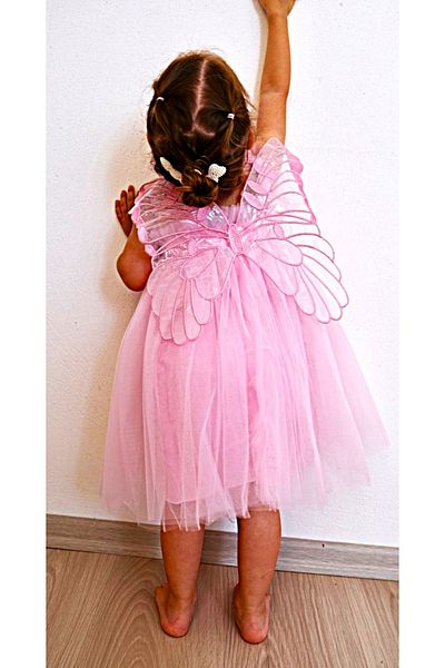 minikiti Girl's Pink Angel Wing Tutu Birthday Wedding Feast Dress Special Occasion Dress