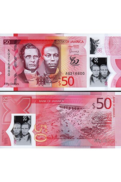 3Alp Koleksiyon JAMAİCA 50 DOLAR 2022 POLYMER, P#96, ÇİL, ESKİ YABANCI KAĞIT ...