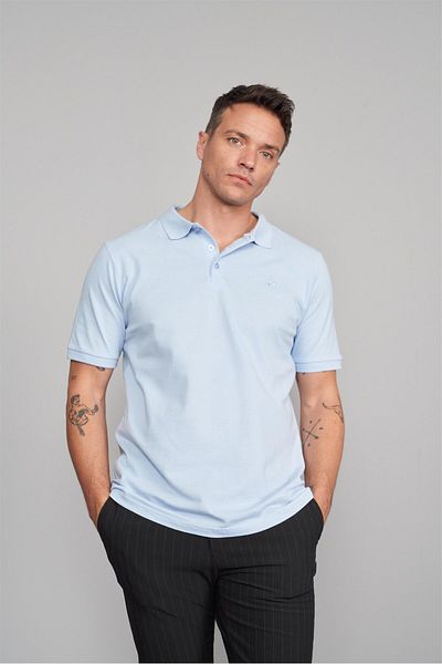 Çetinkaya Chester Polo 2742-l Tricou pentru bărbați cu gât polo, albastru bebeluș, 100% bumbac