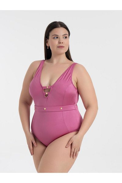AQUAVİVA Aquaviva Women's Lilac Plus Size Jenna Push up V Neck Eyelet Swimsuit