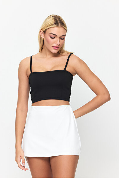CATSPY Kadın Siyah İp Askılı Crop Top