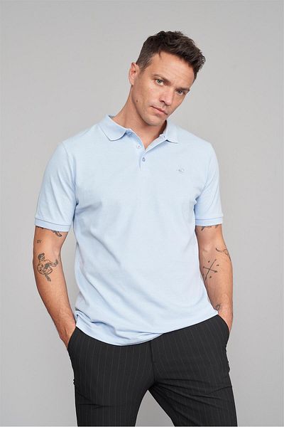 Çetinkaya Chester Polo 2742-l Tricou pentru bărbați cu gât polo, albastru bebeluș, 100% bumbac