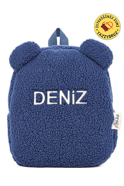 PENGİ [We Write the Name You Want with Embroidery] Teddy Navy Blue 0-8 Years Old Children's Backpack, Nursery Bag