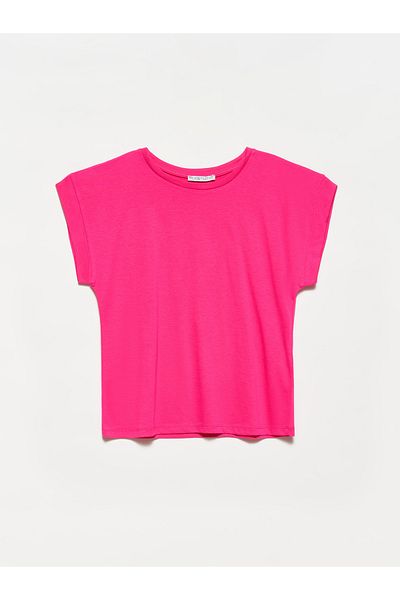 Dilvin Crew Neck Combed T-Shirt-Fuchsia