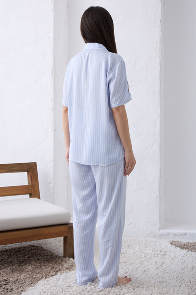 Eros Pijama Kadın Yeşil Çizgili Gömlek Pijama Takımı 27690