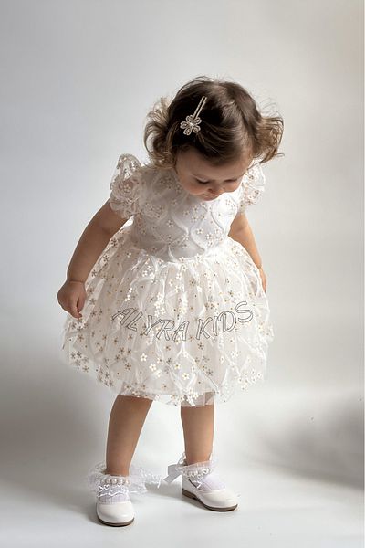 ALYRA Girl Child Baby Short Sleeve Daisy Floral Tulle Birthday Wedding Party Special Occasion Eid Dress