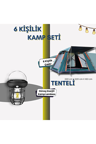 post alley 6 Kişilik Tam Otomatik Tenteli Kamp Çadırı + Lamba (Kamp Seti)