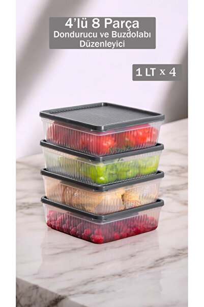 Buclee 4'lü (8 Parça) BPA İçermeyen Buzdolabı ve Derin Dondurucu Saklama Kabı...