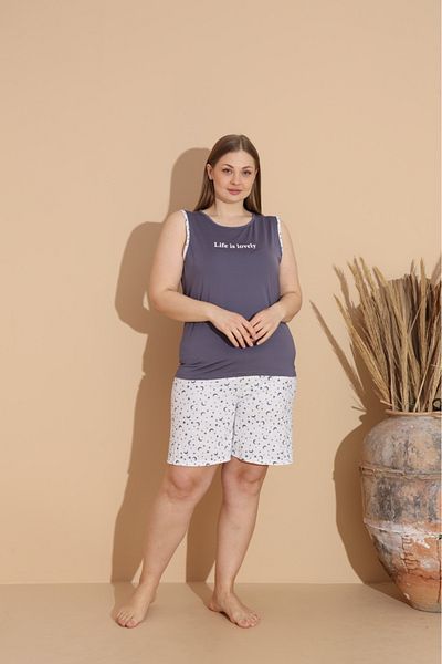 makkash Γυναικείο καλοκαιρινό εσώρουχο σορτς Milan Fabric Plus Size Oversize Σετ πιτζάμες από μπαμπού ανθρακί