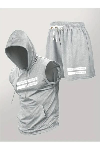 bellanova Athletic Vest and Shorts Set, Lace-Up Printed Tank Top with Hood,