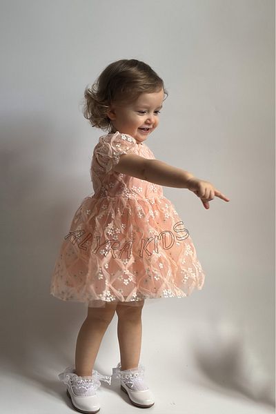 ALYRA Girl Child Baby Short Sleeve Daisy Floral Tulle Birthday Wedding Party Special Occasion Eid Dress