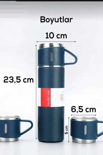 Home Üç Bardaklı Termos 0.50 Ml Paslanmaz Çelik 5 Saat Sıcak Ve Soğuk Korumalı