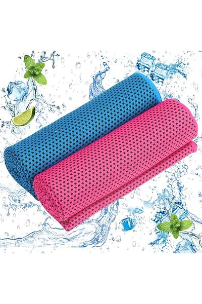 Dkiny Set of 2 Dkiny fitness cooling towels, microfiber, red/blue, 100 x 30 cm