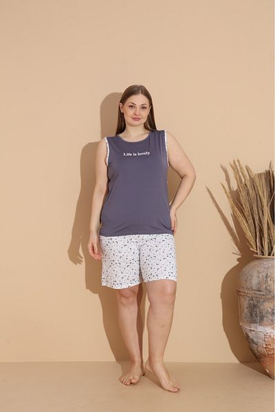 makkash Γυναικείο καλοκαιρινό εσώρουχο σορτς Milan Fabric Plus Size Oversize Σετ πιτζάμες από μπαμπού ανθρακί
