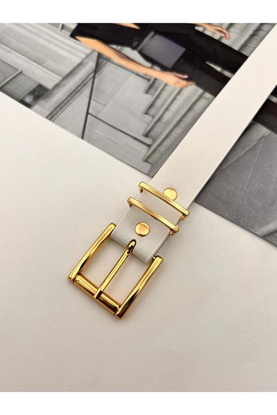 MODAM HİFA Grid Bridge Gold Buckle Women's Belt Trouser Belt Dress Belt Shirt Belt Coat Belt