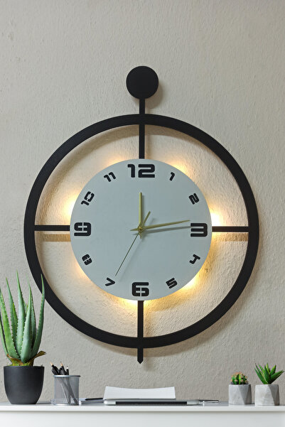 Blackdekor Modern Beyaz Led Işıklı Duvar Saati - 50 Cm Dekoratif Büyük Saat |...