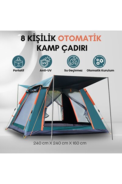 post alley 8 Kişilik Tam Otamatik Tenteli Kamp Çadırı Portatif Anti-uv Su Geçirmez Outdoor Plaj Piknik Çadırı