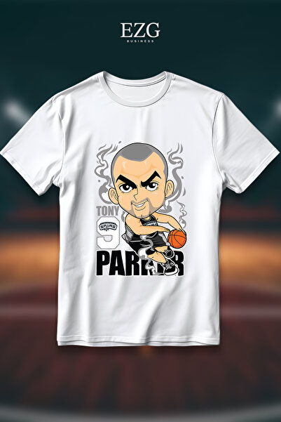 EZG Business Tricou Tony Parker imprimat, supradimensionat, unisex, 100% bumb...