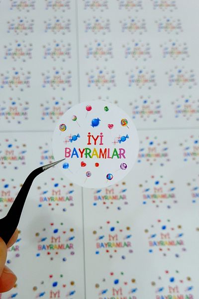 Burak Baskı Tasarım Colorful Happy Holidays Sticker Pkg. 30 Pieces 3.5 cm Ramadan Eid Al-Fitr Tag