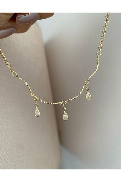 SU PERİSİ TAKI BİJUTERİ Vip Series Gold Wavy Drop Zircon Stone Anklet