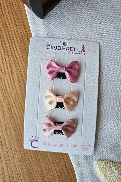 Cinderella 3'lü Kurdeleli Fiyonklu Saçsız Bebek Tokası - Az Saçlı Kız Bebek T...