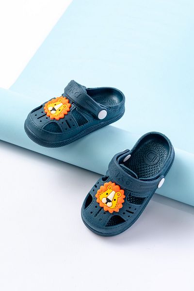 Merve İzmirli Navy Blue Children's Animal Figured Non-Slip Sole Daily Sandals Slippers