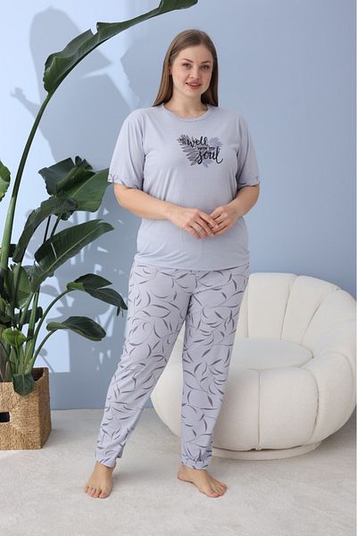 makkash Set de pijamale de vară pentru femei, cu mâneci scurte, din țesătură, mărime mare, supradimensionate, albastre