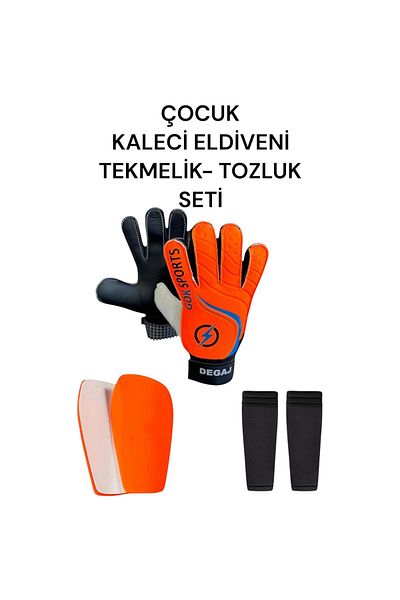 Gök Sports Children's Goalkeeper Gloves Set with Wrist Bandage Shin Guard and Calf Protector with Socks