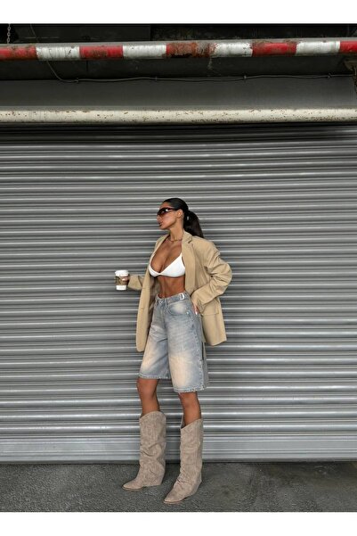 DENİKK Trend Tint Washed Distressed Effect Baggy Jean Denim Bermuda Roller Shorts