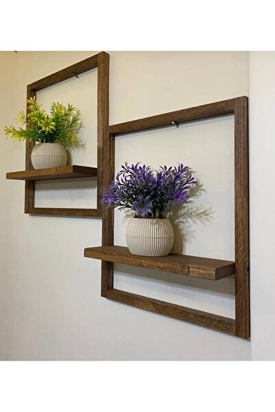 Metmobilya 2' Li Lüx Dekoratif Siyah Ahşap Çerçeveli Raf Çiçeklik Duvar Süsü Ev Antre Hol Balkon Süsü