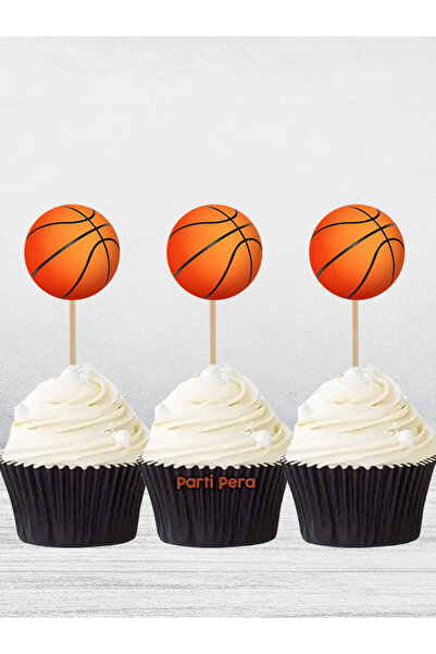 parti pera Basketbol Topu Şekilli Cupcake Pasta Kürdan Süsü 15 Adet