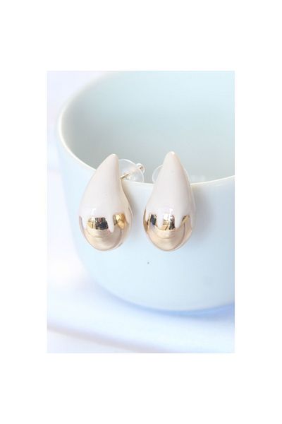Skygo Minimal White Enamel Double Color Drop Earrings - Tj-Bkp8866