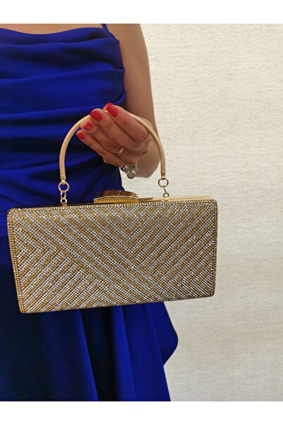 NAZART Жіноча сумочка з камінням, золота, чорна, вечірня, з ланцюжком, для ве...