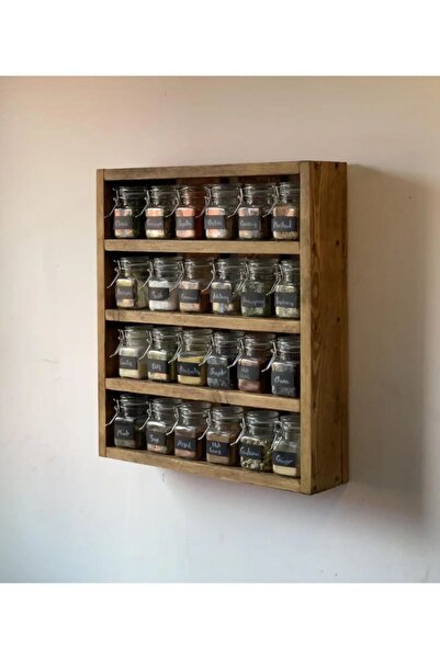 Metmobilya Ahşap Fincanlık Baharatlık Duvar Rafı Mutfak Rafı 50x50