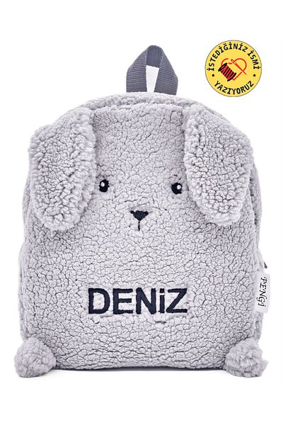 PENGİ [We Write the Name You Want with Embroidery] Rabbit Gray (Figure Name) 0-8 Years Old Children's Backpack