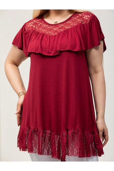 MODA Women's Lace Detail Flexible Viscosin Large Size Tunic