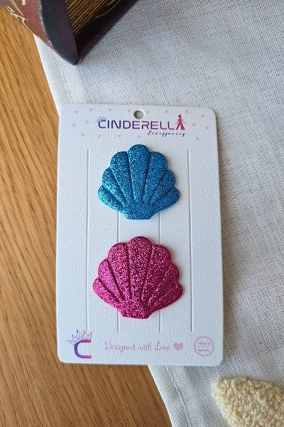 Cinderella مجموعة من مشبكين للشعر بتصميم صدفة البحر - مشبك شعر للأطفال حديثي ...