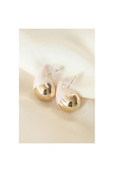 Skygo Minimal White Enamel Double Color Drop Earrings - Tj-Bkp8866