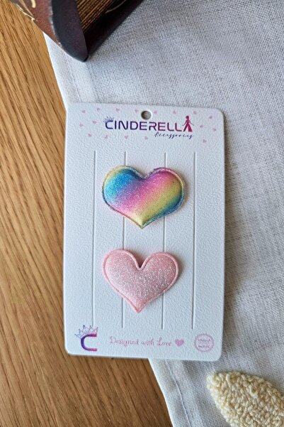 Cinderella 2'li Renkli Kalpli Yumuşak Saçsız Bebek Tokası - Hediyelik Az Saçl...