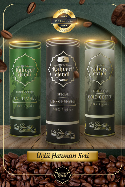 Kahveci efendi Üçlü Harman Kahve Seti (Colombia, Dibek , Gold)