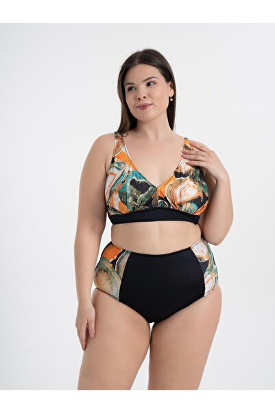 AQUAVİVA Aquaviva Women's Plus Size Black Ocean Pattern Nadide Bikini Set