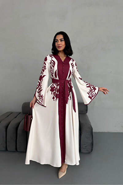 Neşeli Butik rochie detaliată cu nasturi din țesătură atlas pentru femei NBMS...