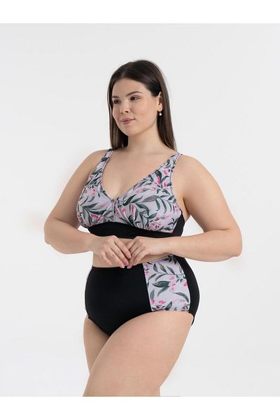 AQUAVİVA Aquaviva Women's Plus Size White Green Hyacinth Pattern Nadide Bikini Set