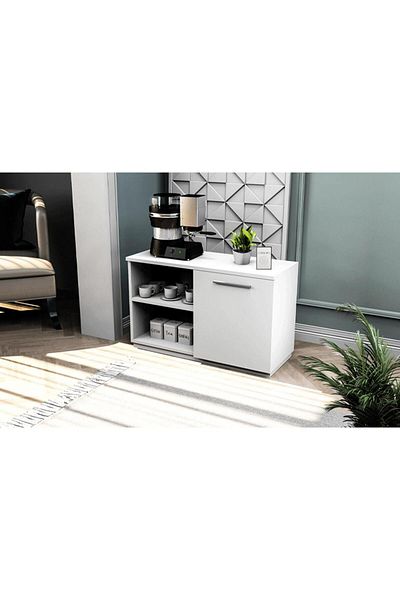 House One ركن القهوة | طاولة قهوة MDF بسعة تخزين كبيرة مناسبة - أبيض - 100 × 30 × 85 سم